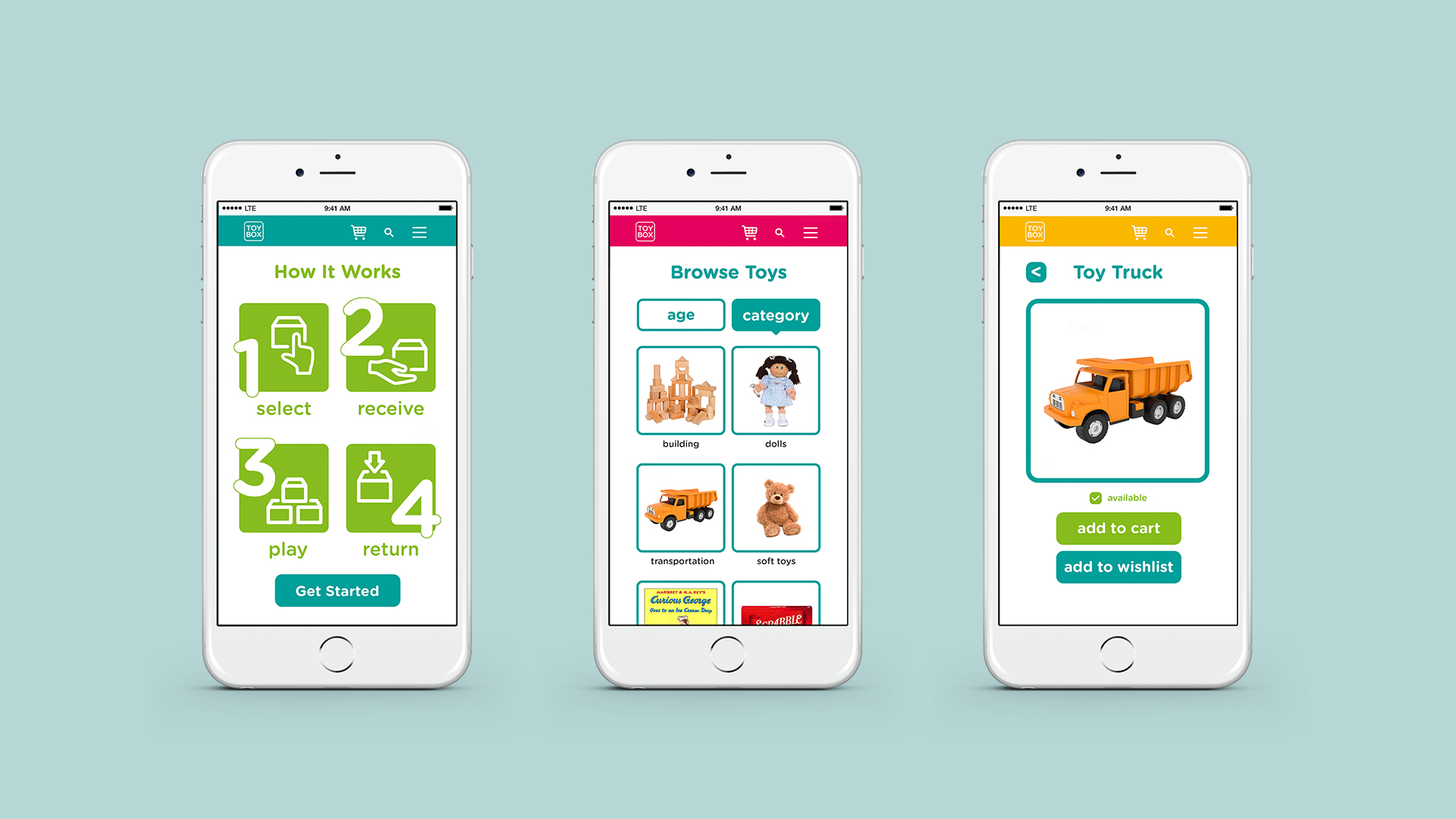 Amanda Siegmann | Digital, Design, Identity | Toy Box is an online toy rental service offering families an affordable alternative to buying toys