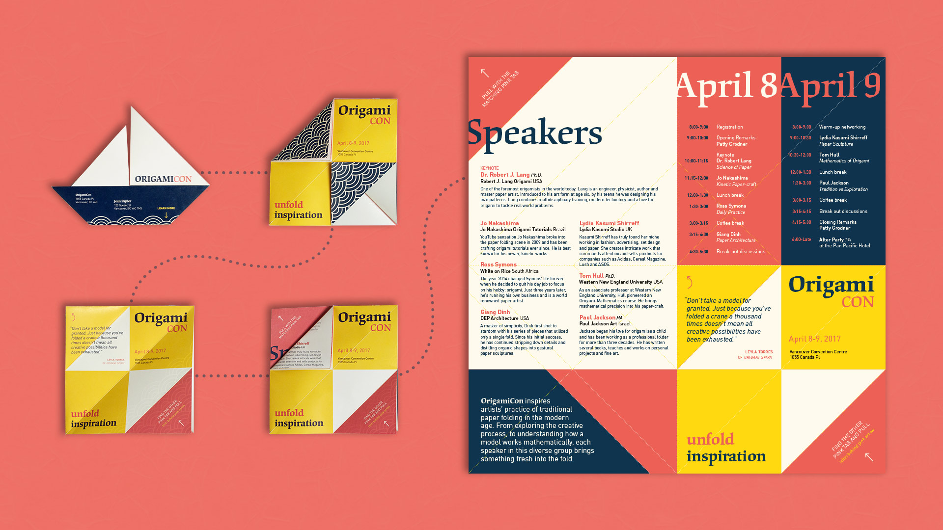 Danielle Vallée | Print | Bright, interactive direct mail piece for the fictional OrigamiCon