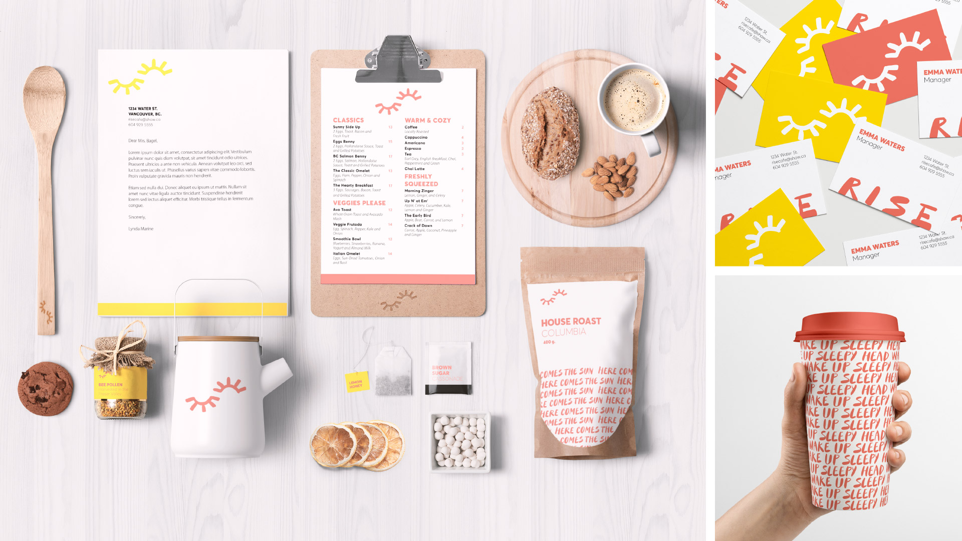 Rachel Sanvido | Identity | Rise is a Vancouver-based café whose mission is to bring joy to customers’ morning routines