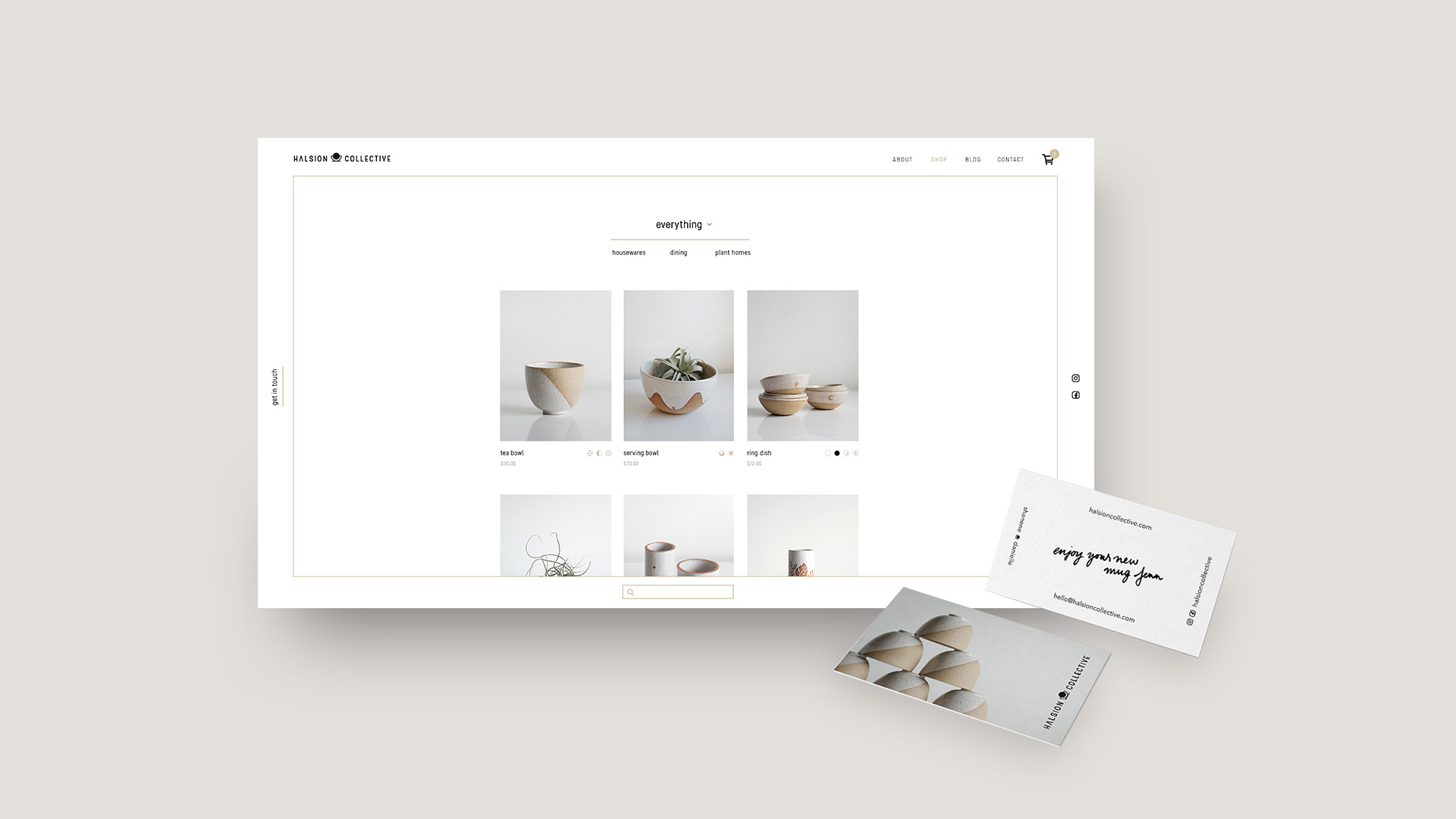Shanene Lau | Identity | E-commerce and business cards for Halsion Collective ceramics. In collaboration with Danielle Vallée