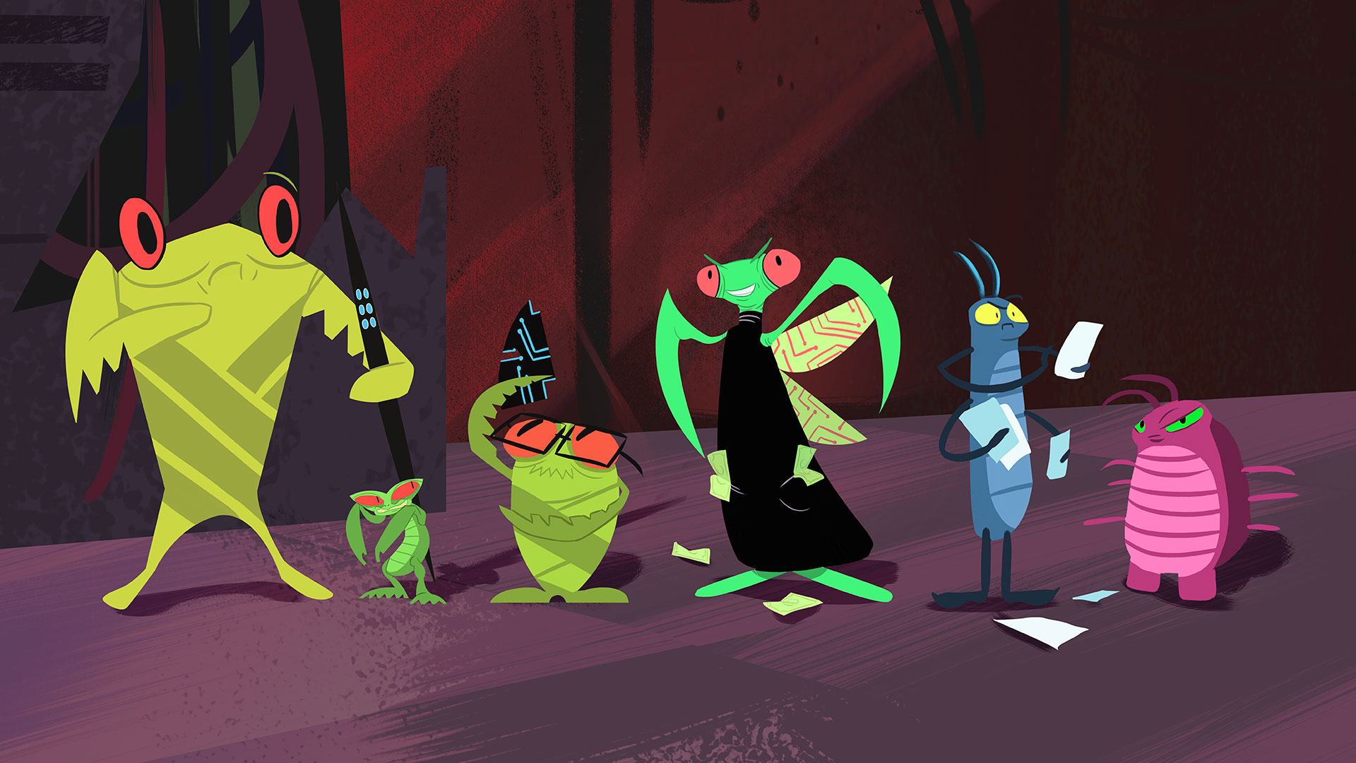 Shay Klassen | Illustration | Character line-up for animated series pitch, “Bug in the System.”